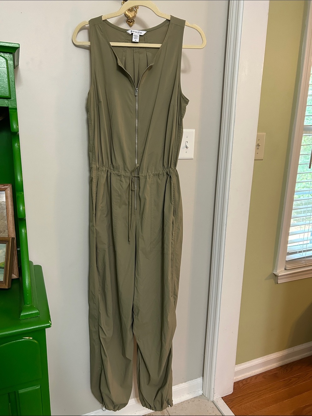 Athleta Olive Green Sleeveless Zip-Front Jumpsuit